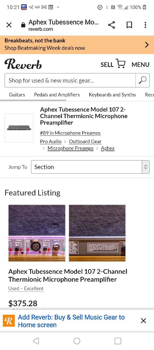 Aphex Thermionic 107 Pre amp Microphone /Guitar 2channels