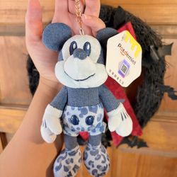 Disney Jean Leopard Mickey Mouse Plush Charm Keychain