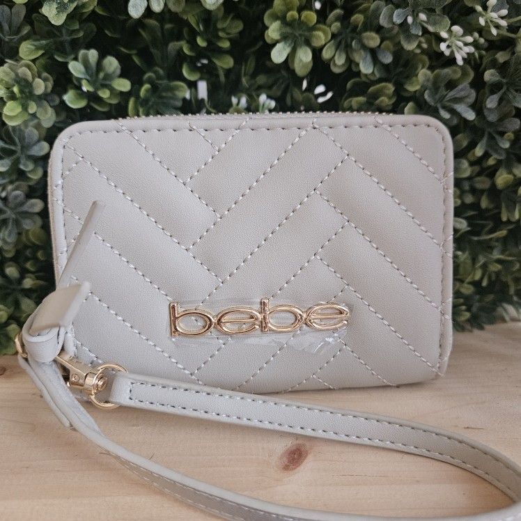 Bebe Tan And Gold Quilted Wristlet Purse