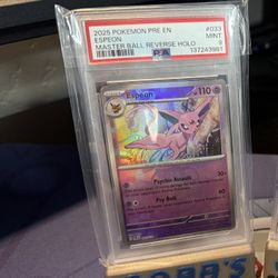 2025 POKEMON PRE EN-PRISMATIC EVOLUTIONS #033 ESPEON MASTER BALL REVERSE PSA 9