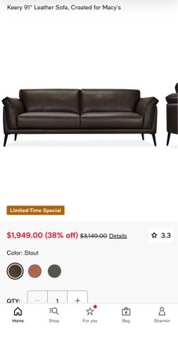 91inch Macy’s leather sofa