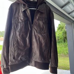 Black Rivet: Men's Genuine Leather Jacket XL With Hood, Brown