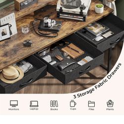 47 inch Computer Desk with LED Lights & Power Outlets, Gaming Desk Home Office Desk with Storage Drawers, Rustic Brown