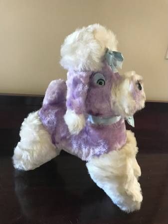 Vintage 1960's Carnival Toy Prize Stuffed Purple Plush Poodle Blue Eyes