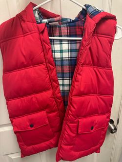 Red Quilted Puffer Vest with Plaid Lining