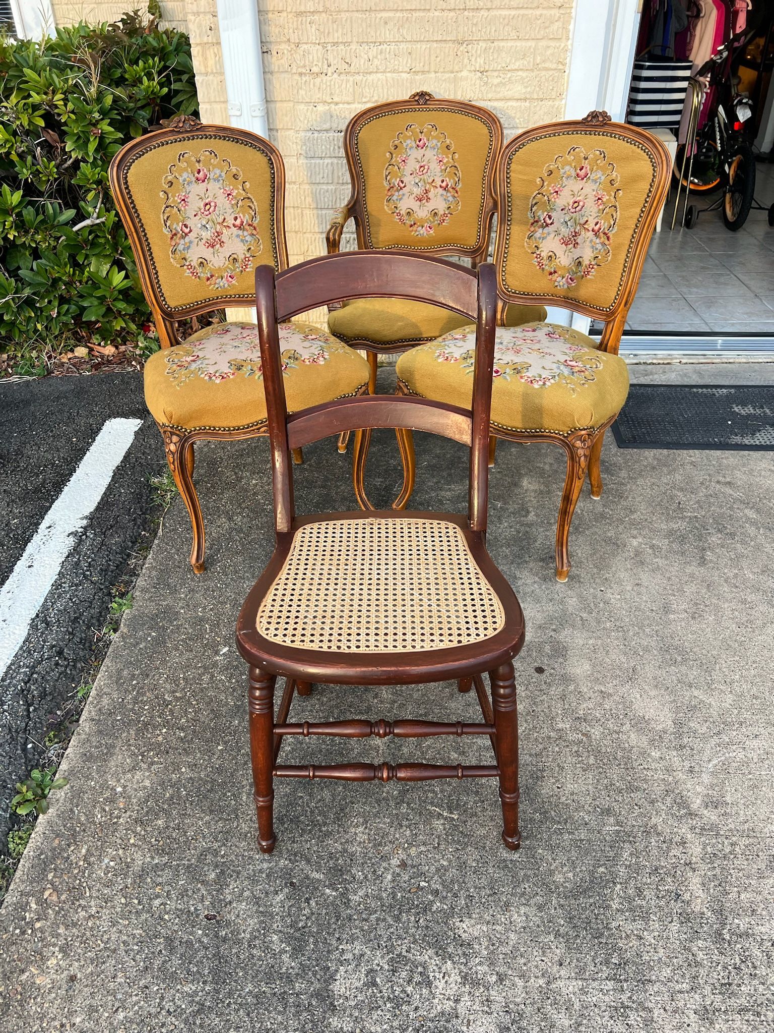 Vintage French Country Brown Cane Side Chairs