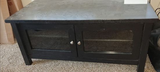 Black Wood TV Stand with Glass Doors