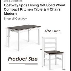 5 Pieces Dinning Table Solid Wood Compact Kitchen Table With 4 Chairs