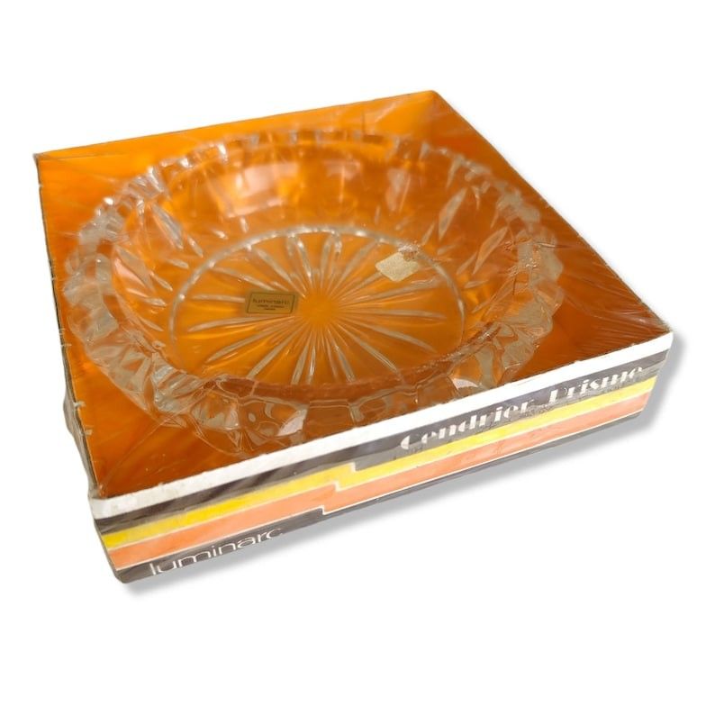 Luminarc 1970s glass ashtray still in original box, Luminarc glass made in France, vintage glass ashtray, 1970s glass ashtray, retro ashtray

