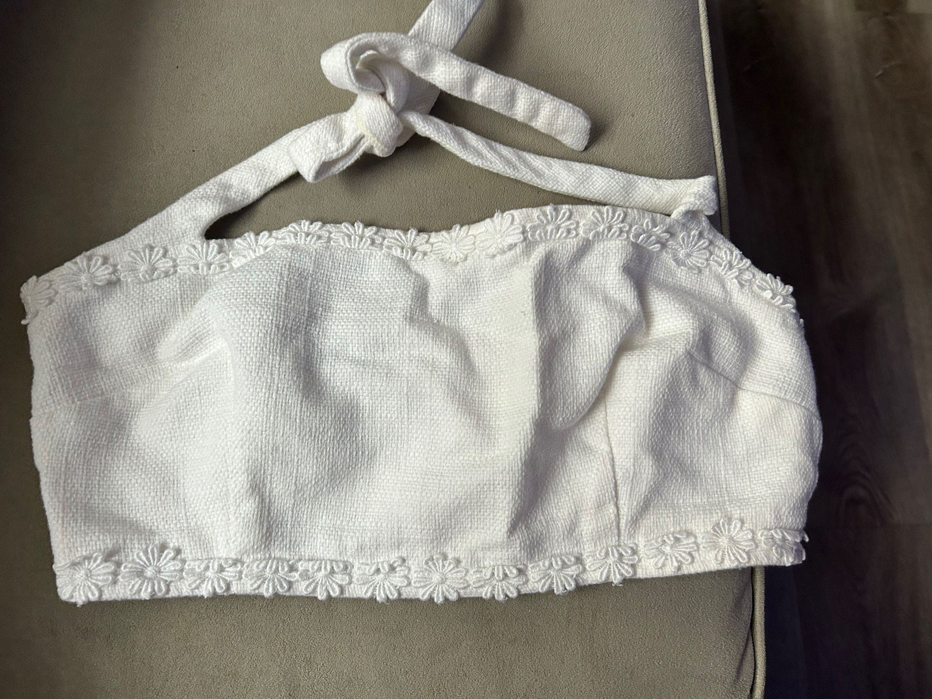 Dolce & Gabbana All White Floral Lining Bandeau Halter Top