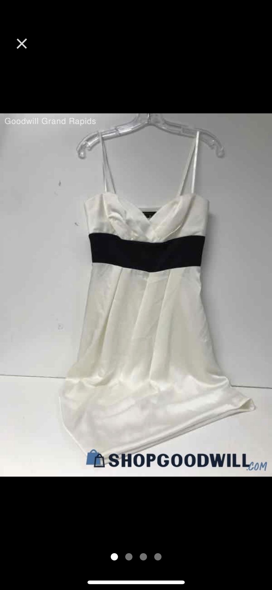 NWOT BCBG white chiffon dress with black bow and lining
