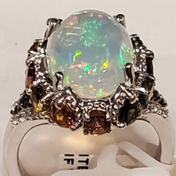 5.50 ctw Genuine Ethiopian Opal And Multi Color Tourmaline Ring.