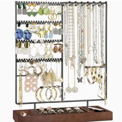 Jewelry Organizer Stand w/ Ring Tray, 6 Tier Earring Holder, & Necklace Rack