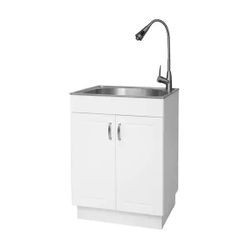 All-in-One 24.2 in. x 21.3 in. x 33.8 in. Stainless Steel Laundry Sink with Faucet and Storage Cabinet