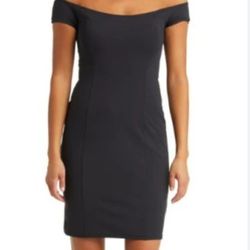 Open Edit Off-the-Shoulder Sheath Dress (Size M, Black)