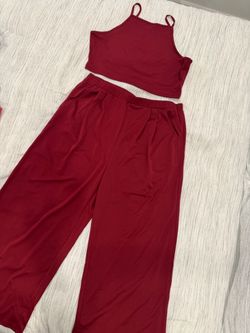Red Crop Top and Wide-Leg Pants Set SHEIN curvy