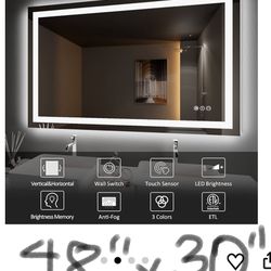 NEW IN BOX 48”x30” MIRROR WITH LED LIGHT 