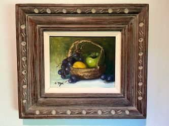 Vintage Still Life Acrylic Painting  - Basket of Fruit 18 x 16