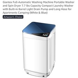 Giantex Full-Automatic Washing Machine Portable Washer and Spin Dryer 7.7 Ibs Capacity Compact Laundry Washer with Built-in Barrel Light Drain Pump an