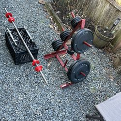 💪 York Set American 🇺🇸 Made 235 Lbs weight Plates York Standard Straight Bar5 Ft  25Lbs💪