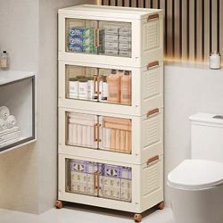 4-Tier Storage Bins with Lids, Stackable Storage Bins with Wheels, Closet Organizer and Storage, Plastic Large Collapsible Storage Containers for Home