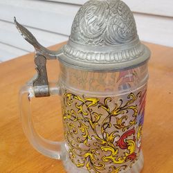 Etched Vintage Glass Beer Stein