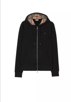Burberry Black Zip-Up Hoodie with Check Lining