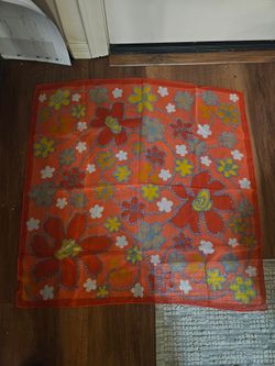 Scarf Multicolored Floral Geometric Pattern Polyester Vintage