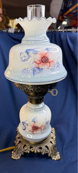 Vintage GWTW Hurricane Lamp Milk Glass Floral Double Globe Light