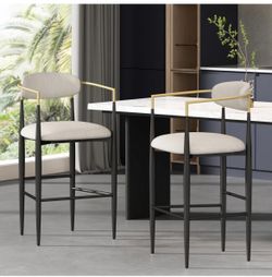 Wade Logan Amen Upholstered Bar Stools - Beige Boucle Fabric Black Legs - New In Box - Set Of 2