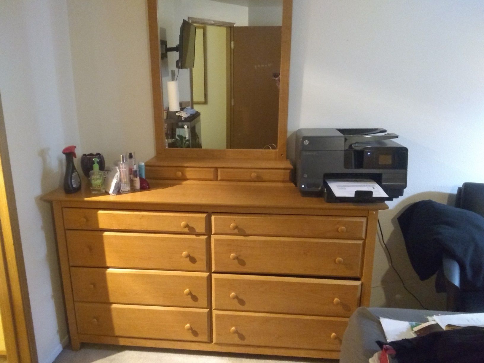 Dresser, mirror, nightstand