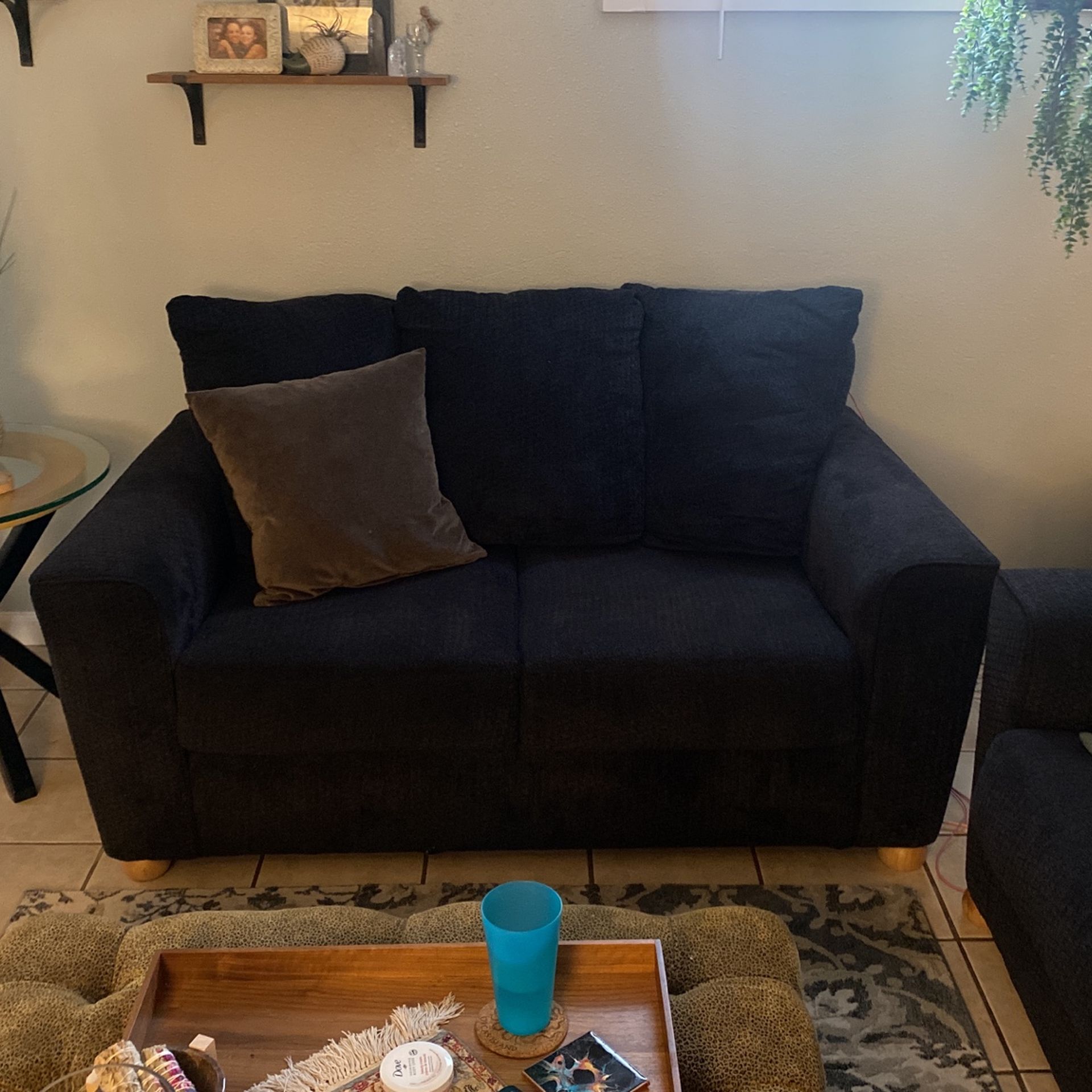 Dark blue couch And Love Seat
