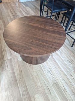 Round Walnut Coffee Table with Fluted Pedestal Base