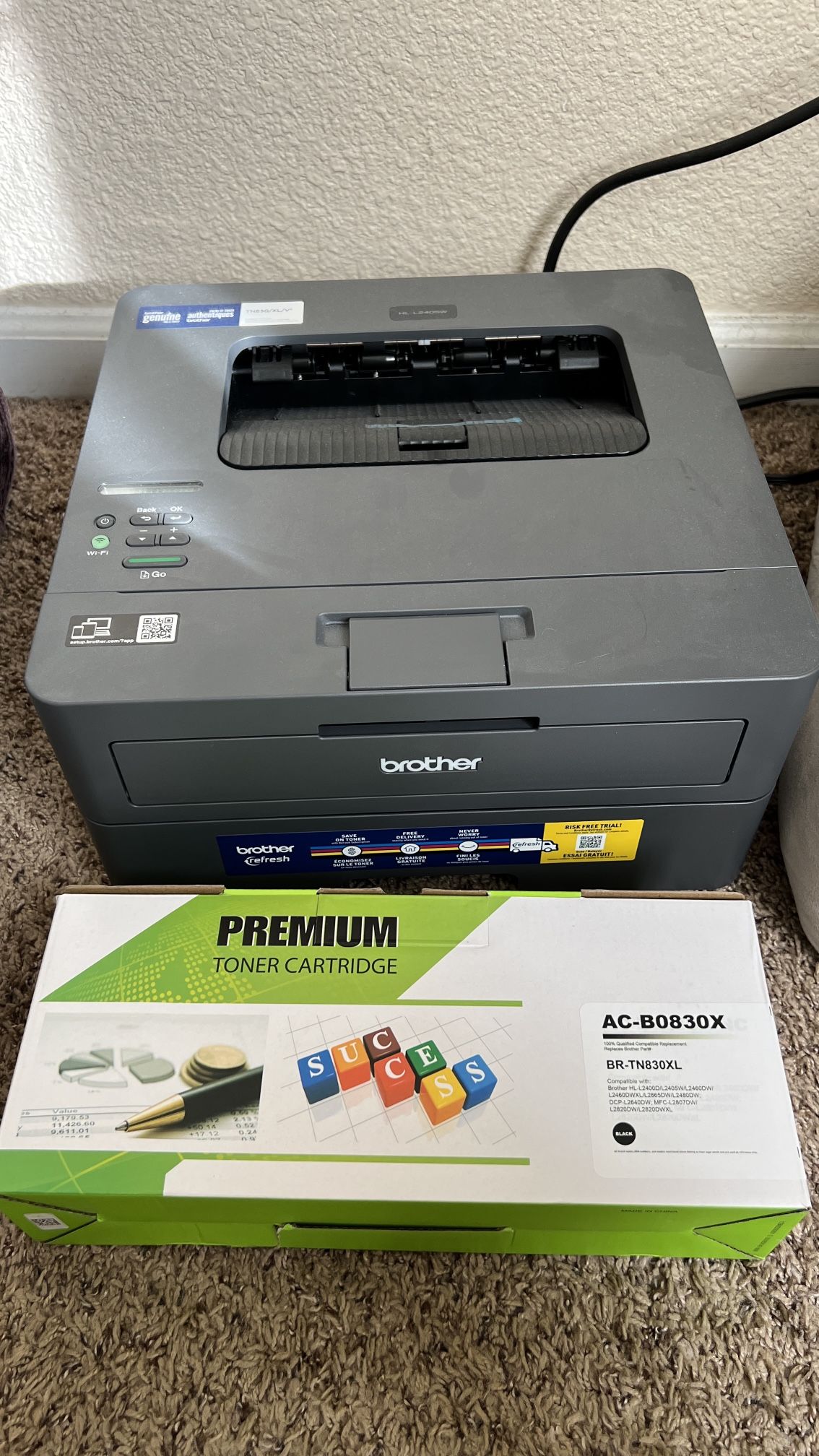 NEED GONE 10/25! Mint condition Wireless Brother HL-L2405W + Free 1 extra Premium Toner Cartridge