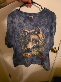 Vintage 90s Wolf Tie Dye T Shirt Mens XL All Over Print Nature All Cotton