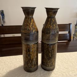 Two Brown aluminum vases