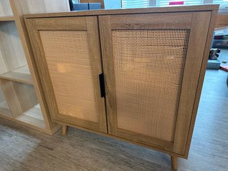 Wood and Rattan Storage Cabinet