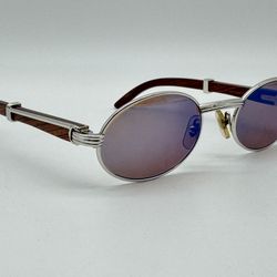 CARTIER GIVERNY VINTAGE BUBINGA WOOD PLATINUM OVAL SUNGLASSES RARE 100% GENUINE