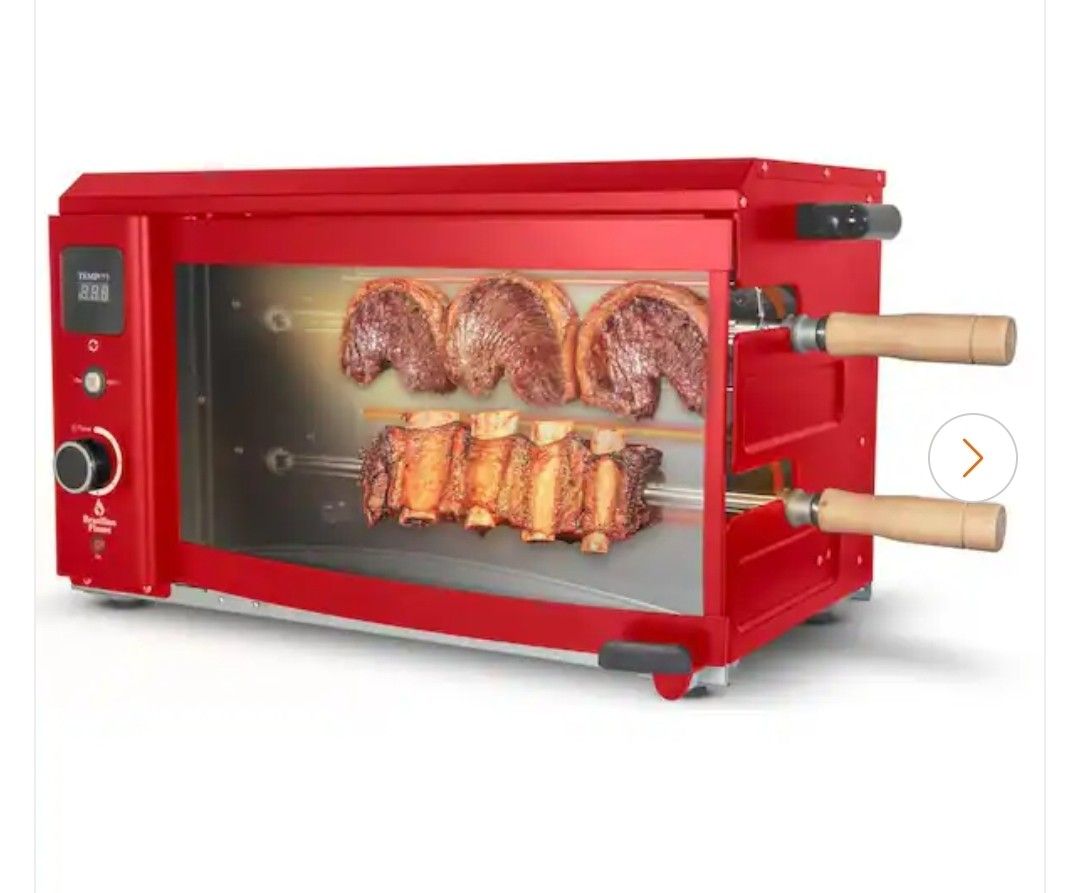 2 Skewer Brazilian Rotisserie Portable Electric Grill in Red