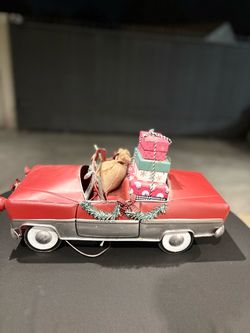 Vintage Red Metal Christmas Car with LED Lights