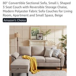 Beige Small L-shaped 3-seat Couch with Reversible Storage Chaise