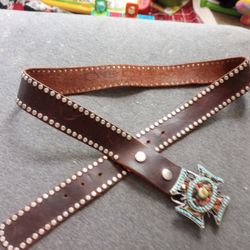 Leather Belt With Ornate Buckle