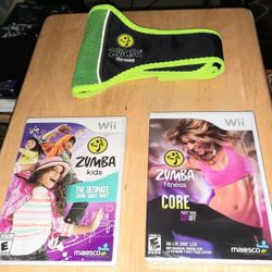 (2) New Sealed Wii Zumba (1) Wii Opened Used Zumba Fitness 2, And (1) Fitness Belt, Wii Zumba Fitness Core, 