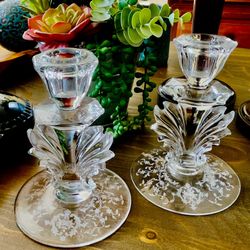 VINTAGE FOSTORIA DEPRESSION GLASS CANDLEHOLDERS 