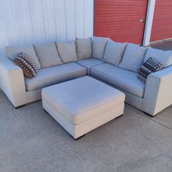 FREE DELIVERY - West Elm Beige L-Shaped Sectional Sofa with Ottoman