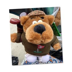 Russ Berrie 10 1/2" Plush SID Bear Golfer Stuffed Toy Sweater Hat Golf Clubs