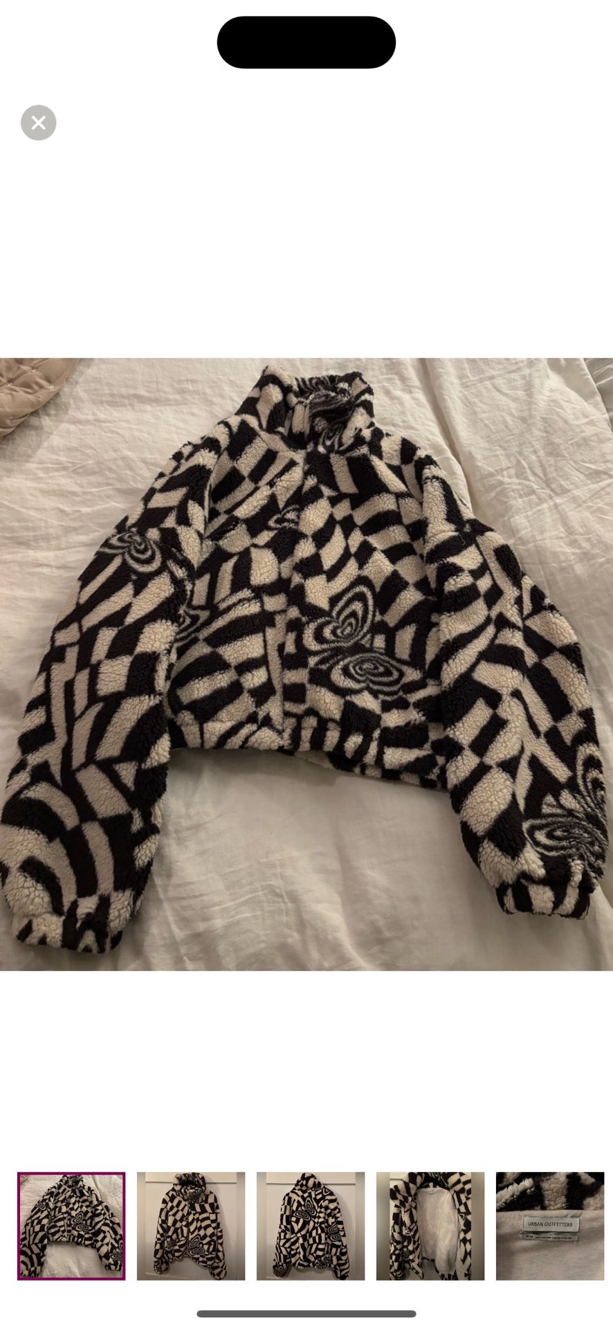 Urban Outfitters Olivia Sherpa Fleece Zip Up Jacket Butterfly