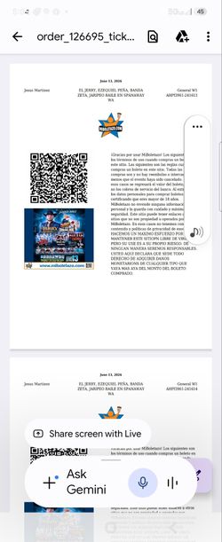 Two tickets for the jaripeo en Spanaway