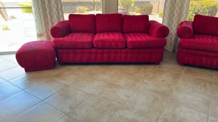 Red Microfiber sofa, loveseat and ottoman