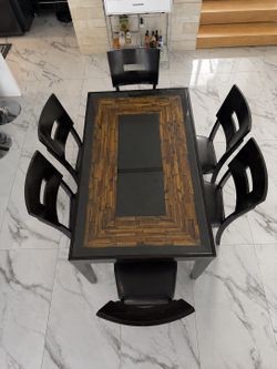 Modern Real Wood and Glass Dining Table Set with 6 Chairs – Great Condition